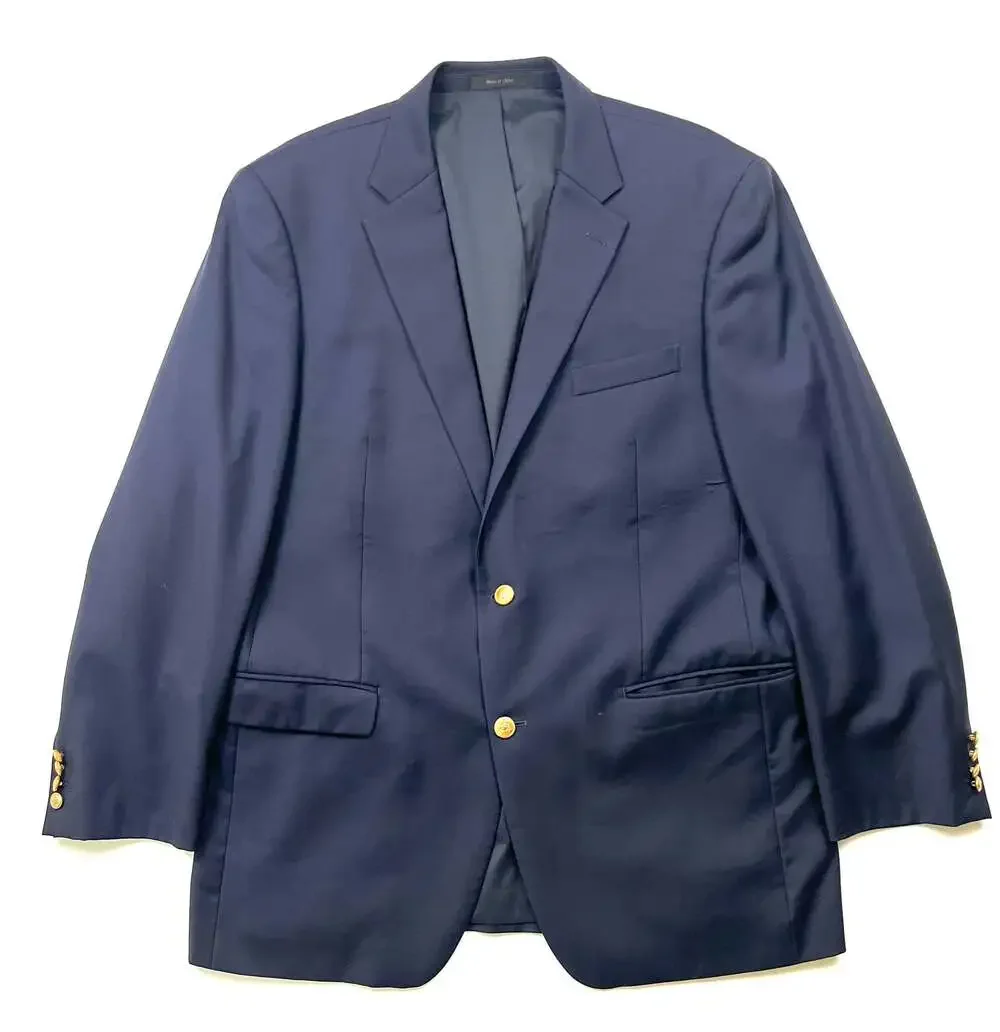 Ralph Lauren Navy Blue Wool Blazer with Gold Crest Buttons Estimated size 46L. S